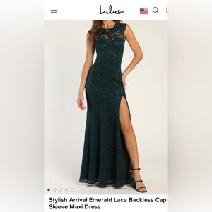 Lulus Stylish Arrival Emerald Lace Backless Cap Sleeve Maxi Dress